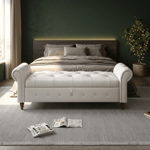 Banco de Almacenamiento con Tapa Abatible de Gran Capacidad, Otomana Acolchada <span class=keywords><strong>Blanca</strong></span> con Brazos Enrollados, Banco para el Lado de la Cama que Ahorra Espacio para Apartamentos Pequeños y Dormitorios - Product Image 3