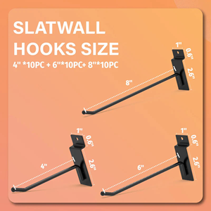 Heavy Duty slatwall <b>hooks</b> 10inch <b>Display</b> <b>Hook</b> Durable Easy Install 30lbs Capacity Black Slatwall Storage OEM - Product Image 4