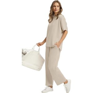 Conjuntos de dos piezas para mujer, pantalones anchos de verano, conjunto informal, transpirable, de punto. - Product Image 3