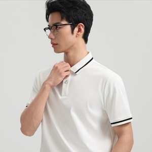 เสื้อโปโลแขนสั้นผ้าฝ้ายถักสำหรับผู้ชาย ชุดทำงานฤดูร้อน สีขาว สีน้ำเงินรอยัล สีดำเข้ม - Product Image 1