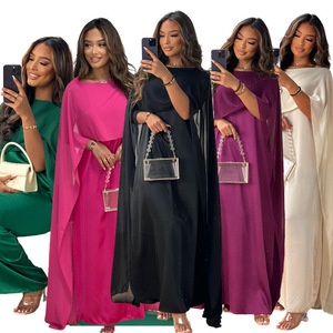 L0400 <span class=keywords><strong>AliExpress</strong></span> pour l'été européen et américain, robe longue décontractée <span class=keywords><strong>sexy</strong></span> en maille + satin, couleur unie, antistatique - Product Image 2