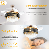 Ventilateur de plafond rétractable en cristal de luxe, lampe LED à intensité variable, moteur DC silencieux, télécommande pour salon, chambre à coucher, décoration intérieure