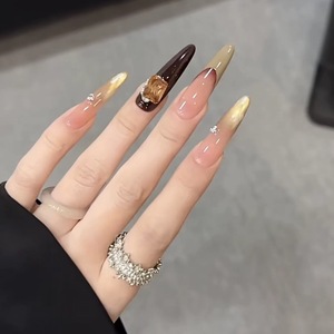 [Winter Sunset] <span class=keywords><strong>Manucure</strong></span> blanche faite main, style doux, effet œil de chat long et ovale, protection complète, collection automne/hiver, style français avancé - Product Image 3