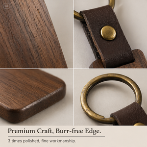 Premium Quality Rectangle Wooden Keychain Black Walnut and Beech Leather Encased <strong>Metal</strong> <strong>Keyring</strong> with Custom Logo - Product Image 3