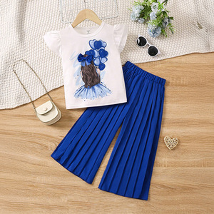 Nuovo Set Estivo Europeo-Americano per Bambine: Top Senza Maniche Bianco con Maniche Volanti in Cotone e Pantaloni alla Moda - Product Image 3
