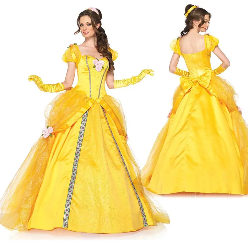 Bela e a fera anime performance cosplay belle vestido, dia das bruxas traje de princesa belle vestido para mulheres