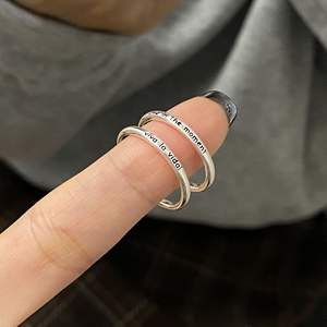 S925 Pure Silver Open Mouth Ring Long Live Life Unique Design with Glazed <b>Alphabet</b> Versatile Stacked Look Topaz Cut for Women - Product Image 3