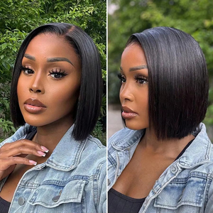 Perruque brésilienne courte bob 200 % de densité, 14 pouces, cheveux humains, lace front, <span class=keywords><strong>blond</strong></span> miel, Remy, sans colle, ultra-lisse, toutes couleurs - Product Image 2