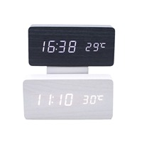 Horloge Réveil en Bois pour le Commerce International, Vente en Gros, Affichage Numérique LED, Recharge Électronique, Commande Vocale, Heure Mondiale