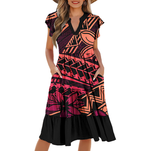 Vestidos casuales de manga voladora para mujer, vestido de las islas del Pacífico para mujer, vestido con logotipo personalizado de diseño de estilo tribal samoano polinesio - Product Image 4
