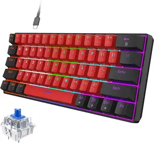 Keyboard game USB baru, Keyboard Mekanikal warna cerah dengan pelat mekanis 60% lampu latar untuk pengguna komputer