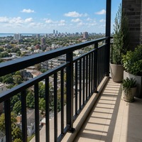 Rampe de balcon en aluminium noir mat, dessus plat, look moderne et élégant, montage rapide, antirouille, installation facile, sans entretien