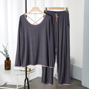 Bộ Đồ Ngủ Hai Món Cho Nữ, Bộ Đồ Ngủ Mặc Ở Nhà Vải <span class=keywords><strong>Modal</strong></span> Ngắn Cho Nữ Thiết Kế Chéo Lưng Mới Theo Yêu Cầu - Product Image 4