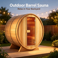 Sauna de Vapor Seco para Exteriores, Sauna de Barril de Cedro Rojo con Panel de Control Computarizado, Capacidad para 2 Personas, Calefacción de 4-6KW