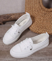 Baskets basses pour femmes - Chaussures décontractées à plateforme plate avec lacets élastiques