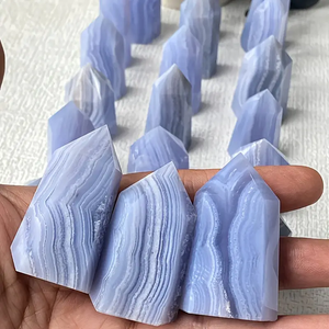 หินธรรมชาติขัดเงาสำหรับงานฝีมือ คริสตัลบลูเลซอาเกตทรงหอคอย สำหรับของขวัญและการทำเครื่องประดับ ขายส่ง - Product Image 3