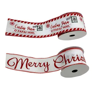 2024新到圣诞鹿胡桃夹子印刷电线边缘6.3厘米丝带圣诞装饰
