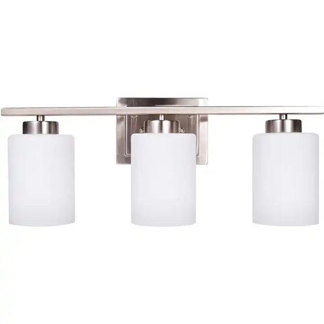 100 Wats 3 Lights Vanity Light for Bathroom With White Glass Shade Over Mirror Brushed Nickel 3 Lamp Bathroom Vanity Lighting