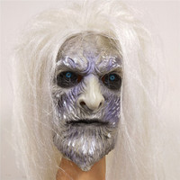 Masque de couvre-chef en latex roi de la nuit Cosplay masque facial fantomatique d'halloween avec cheveux longs pour les fêtes costumées