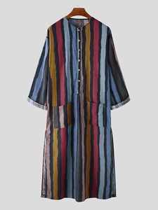 Abbigliamento mediorientale di alta qualità tuta a maniche lunghe abito islamico islamico da uomo a righe stampato abito musulmano - Product Image 5