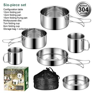 304 Stainless Steel Camping Cooking Set Cookware Portable Outdoor Hiking Picnic BBQ Mess Kits With Cups