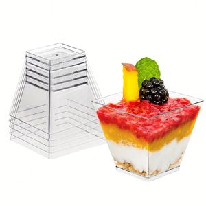 Wholesaler 2oz 3oz 5oz 7oz Mini Dessert Cups Mousse Pudding Parfait Cups Square <b>Clear</b> Plastic Dessert Cups with Lid and Spoons - Product Image 2