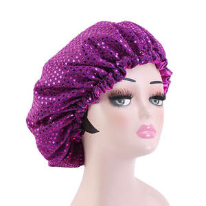 Mujeres <span class=keywords><strong>Bebe</strong></span> Perruque Bling Bonnets Rhinestone Sleeping Satin Hair Bonnet Caps Poliéster Seda Lentejuelas Bonnet con diamantes - Product Image 5