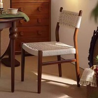 Chaise de salle à manger japonaise Wai Ji Feng de style mi-siècle, fauteuil rétro en rotin, chaise à thé en bois de frêne noir massif, style tressé en corde pour la maison