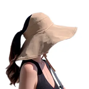 Women's Large Brim Fleece Sun Hat Summer Korean Version with Double-Sided Face Coverage for Casual Use UV Protection