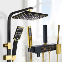 Mitigeur de baignoire carré noir et or, système de douche 4 fonctions chaud/froid en acier inoxydable pour salle de bain