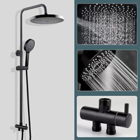 Robinet de douche séparé à 2 voies en laiton noir contemporain Ensemble de douche à effet pluie douce avec poignée unique pour hôtel