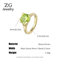 Bague ZG tendance à texture martelée, sertie de zirconiums cubiques verts ronds, en laiton plaqué or