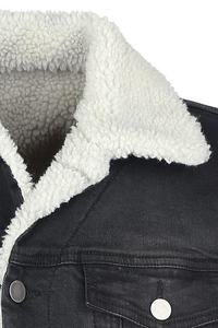 Chaqueta vaquera negra con adornos de forro polar para hombre, chaqueta vaquera, Sherpa, jeanJackets - Product Image 4