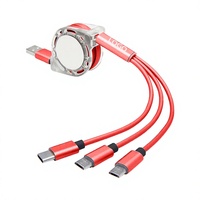 Kabel Pengisi Daya Cepat 3 in 1 Retractable 1.2m 3A Tipe-C Micro USB dengan Selubung Nilon PVC Pipih untuk Power Bank & Komputer (Grosir)