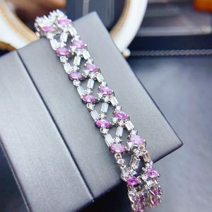 Rosa rosa zaffiro Charm bracciale 925 in argento Sterling con pietra naturale impilabile delitti gioielli per regalo o festa - Product Image 4