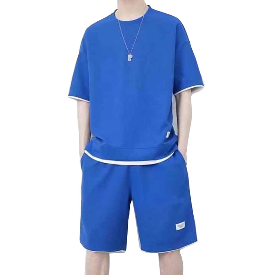 Costume d'été gaufré à manches courtes pour hommes Ice Silk Short Sleeve A Set Of Men's Matching Handsome Fashion Casual Sportswear