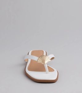 Women Summer Beach Sandals Flip Flops Gold Shell Hardware Tan Colour Walking <b>shoe</b> on Beach Travel <b>shoes</b> - Product Image 2