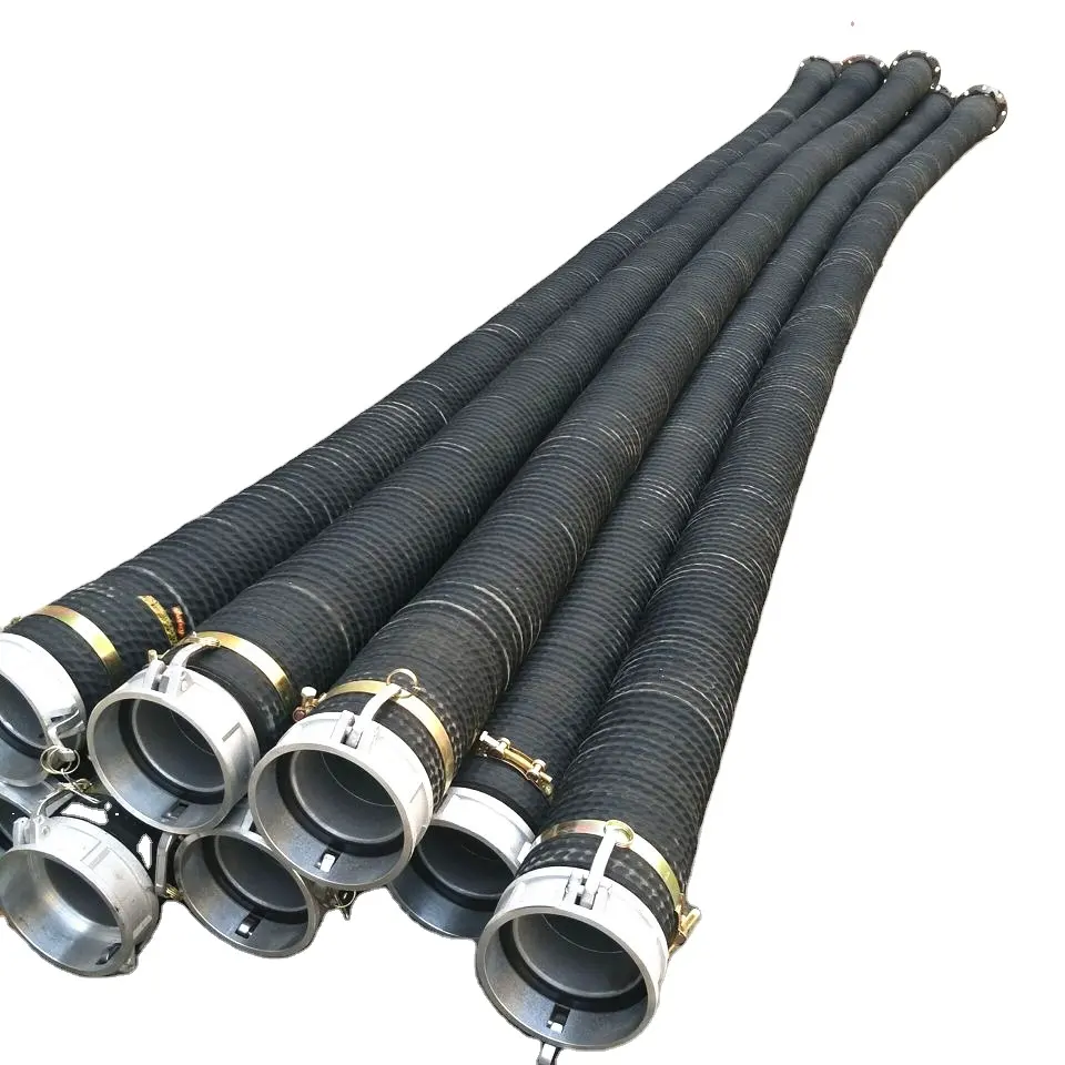 Corrugated surface steel wire helix rubber spiral suction hose for oil water dust chemical liquid sand