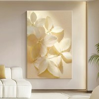 Lukisan Dinding Minimalis Bertekstur Krim dengan Motif Bunga, Bingkai Kayu, Dekorasi Ruang Tamu, Latar Belakang Sofa, Dekorasi Pintu Masuk, Kanvas Lantai Besar