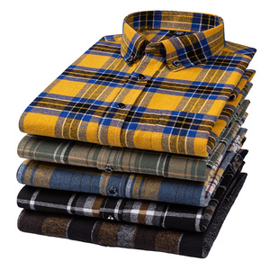 Ropa informal suave de franela de algodón personalizada, camisas de vestir elegantes de negocios de estilos de moda, camisas de manga larga a cuadros para hombres - Product Image 1
