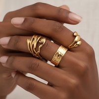 Europäisch-Amerikanisches Breites Geometrisches Ringset Einzigartiges Nischendesign Edelstahl 18K Gold Plattiert Offener Ring Unisex Verstellbare Ringe