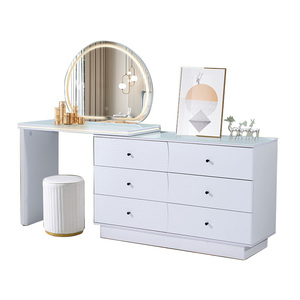 Muebles para el hogar diseño moderno simple precio al por mayor tocador de madera maquillaje tocador con espejo y cajones para el dormitorio - Product Image 1
