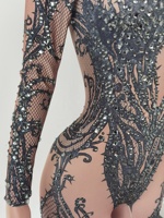 Combinaison une pièce Sexy en Spandex pour femmes, combinaison de danse, léopard, strass, moulante