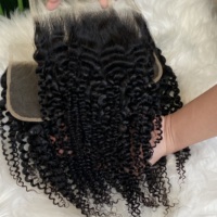 Vente en gros de cheveux humains vierges Remy bruts, bouclés afro, avec closure en dentelle HD 5x5