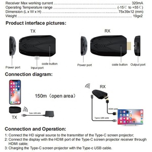 Xput 150M Wireless USB C to HDMI Extender Kit TX RX 1080P 60Hz Full HD Video Transmission <strong>Adapter</strong> for TV Monitor Projector - Product Image 3