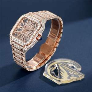 Factory Direct Supply Moissanite <b>Mechanical</b> <b>Watch</b> With Hand-Inlaid Round Dial Stainless Steel Band Design - Product Image 3