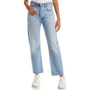 กางเกงยีนส์ทรงคลาสสิคห้ากระเป๋า สีน้ำเงินฟอก สไตล์ยุค 90 เอวสูง ทรงตรงขาสั้นสำหรับผู้หญิง - Product Image 2