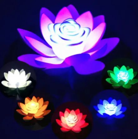 LED impermeabile galleggiante luce di loto a batteria fiore di giglio artificiale lampada da notte stagno piscina giardino acquario decorazione dell'acqua