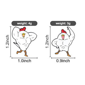 Pin de esmalte de gallo musculoso de dibujos animados, broche de pollo de culturismo, insignia de solapa, joyería de animales divertida, venta al por mayor - Product Image 6