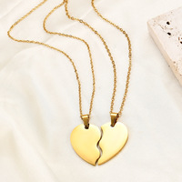 Collier pendentif couple cœur brisé romantique en acier inoxydable plaqué or 18 carats personnalisé tendance unisexe